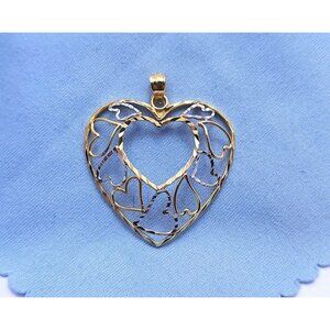 Unique 10K Two Tone Multi Color Gold Diamond Cut Open Multi Heart Charm Pendant